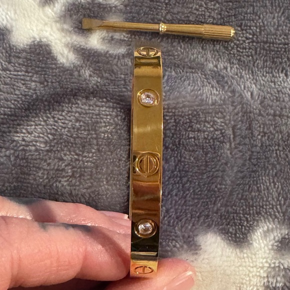 Gold-Tone Crystal Accent Women's Bangle Bracelet - Picture 5 of 9